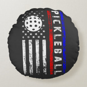 Pickleball-Enthusiasten 4. Juli Amerikanische Flag Rundes Kissen