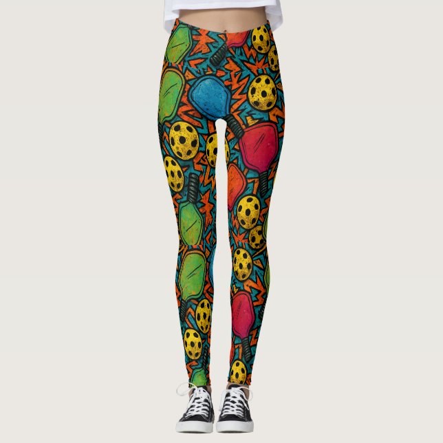 Pickleball - farbenfrohe Paddle Muster Urban Art Leggings (Vorderseite)