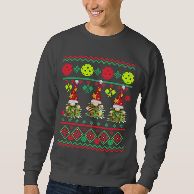 Pickleball Festive Gnomes Ugly Sweater Sweatshirt (Vorderseite)