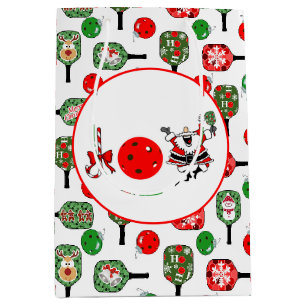 Pickleball Freude Weihnachten Party Rot Grün und S Mittlere Geschenktüte