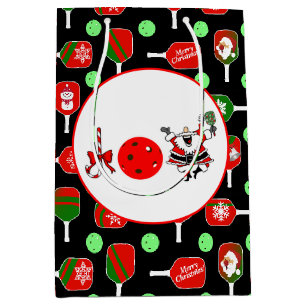 Pickleball Freude Weihnachten Party Rot Grün und S Mittlere Geschenktüte