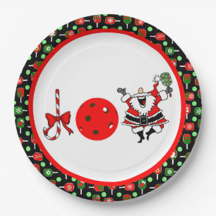 Pickleball Freude Weihnachten Party Rot Grün und S Pappteller