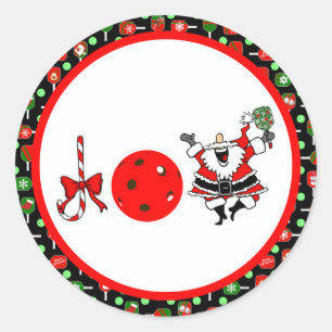 Pickleball Freude Weihnachten Party Rot Grün und S Runder Aufkleber