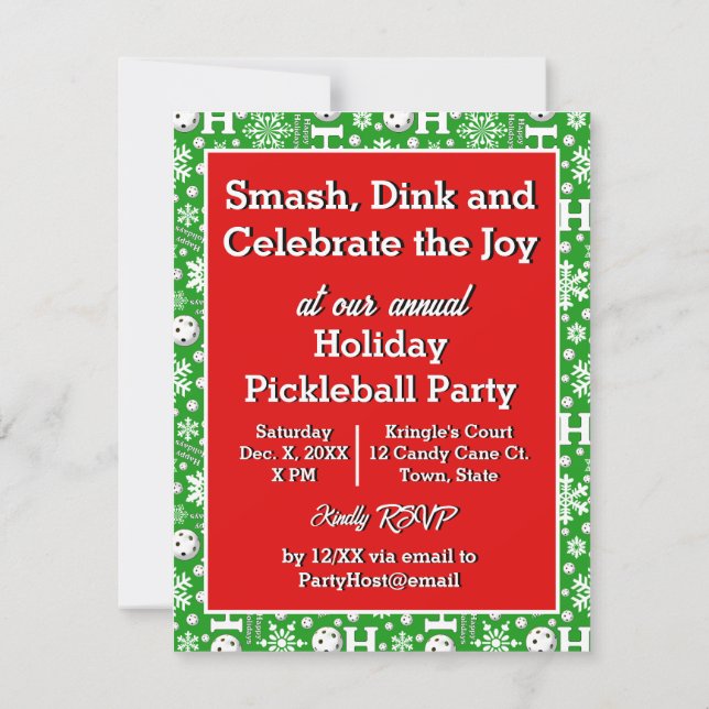 Pickleball Freude Weihnachten Party Rot und Grün S Einladung (Rückseite)