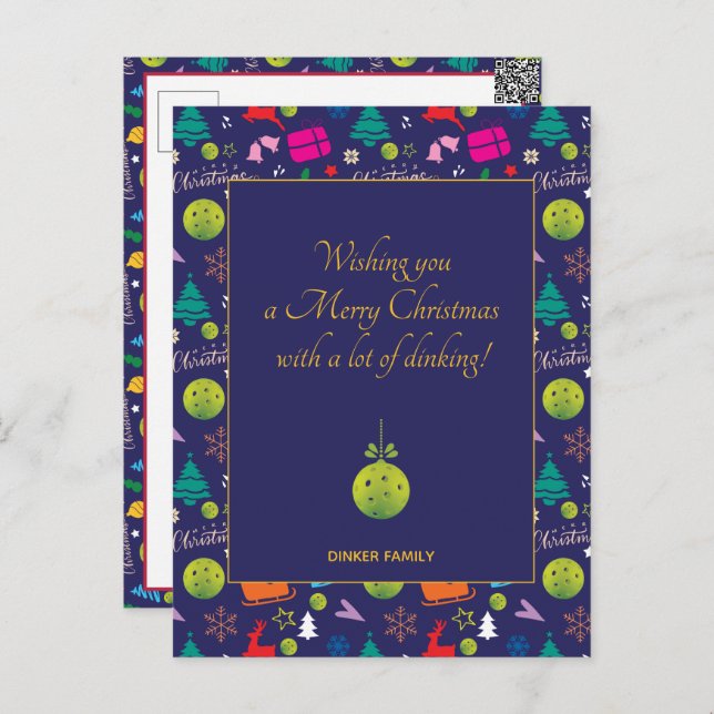 Pickleball 🎄 Frohe Weihnachten, Sondertext Postkarte (Vorne/Hinten)