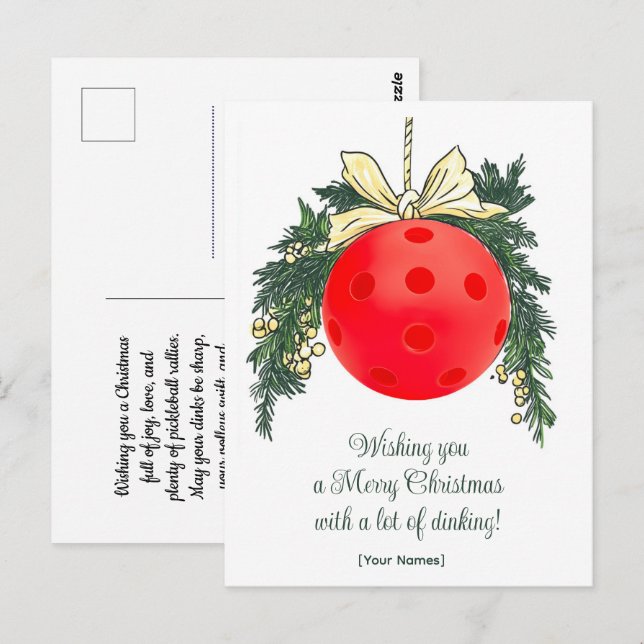 Pickleball 🎄 Frohe Weihnachten, Sondertext Postkarte (Vorne/Hinten)