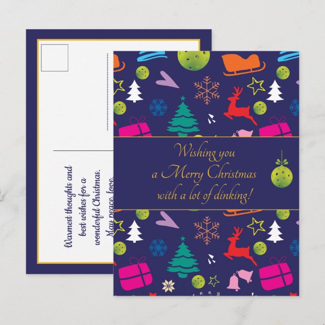 Pickleball 🎄 Frohe Weihnachten, Sondertext Postkarte (Vorne/Hinten)