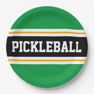 PICKLEBALL Fun Athletic Bold Green Black Stripes Pappteller