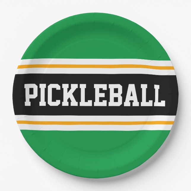 PICKLEBALL Fun Athletic Bold Green Black Stripes Pappteller (Vorderseite)