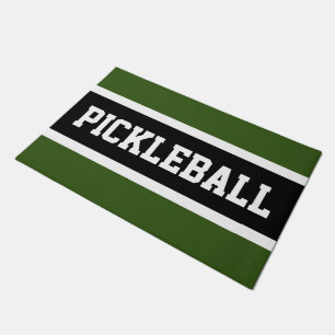 PICKLEBALL Fun Athletic Forest Green Black Streife Fußmatte