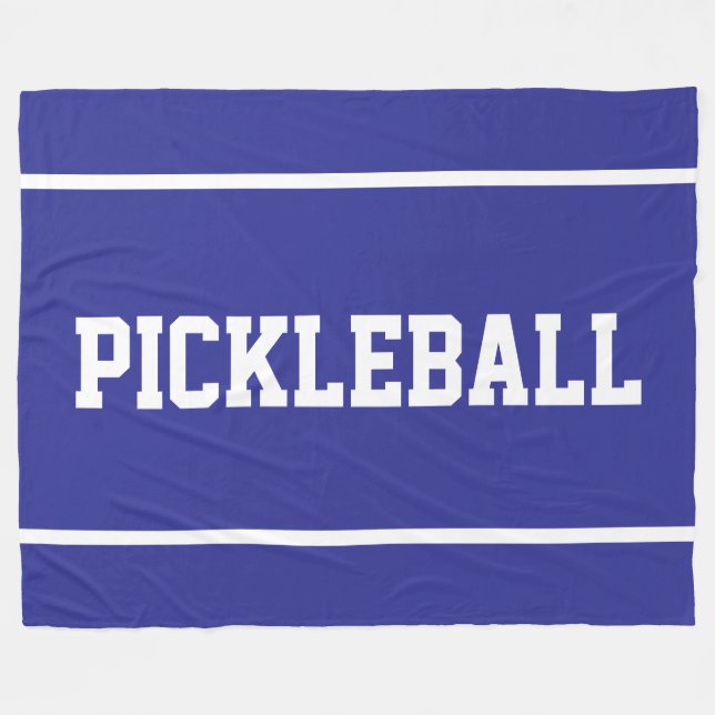 PICKLEBALL Fun Sporty White Stripes On Deep Blue Fleecedecke (Vorderseite (Horizontal))