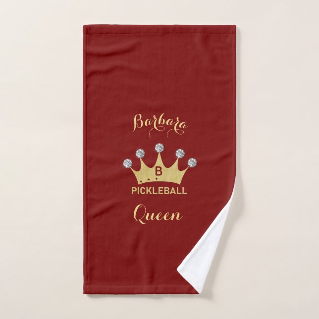 Pickleball Gal Queen Crown Glam Monogram Handtuch (Handtuch)