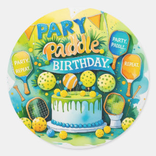 Pickleball Geburtstag Thema"Party. Paddel. Wiederh Runder Aufkleber