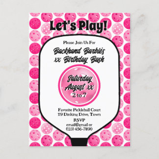 Pickleball Geburtstagsparty Pink White Foto Postkarte