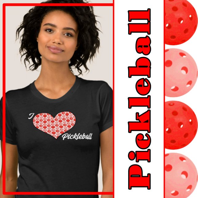 Pickleball gefüllt Herz - Rot I Herz Pickleball T-Shirt (i love pickleball - heart filled with red pickleballs)