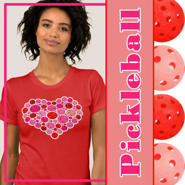 Pickleball gefüllt Herzrosa und rote Liebe T-Shirt (Pickleball heart - pink and red pickleballs)