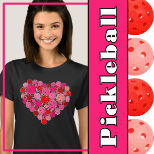 Pickleball gefüllt Herzrosa und rote Liebe T-Shirt