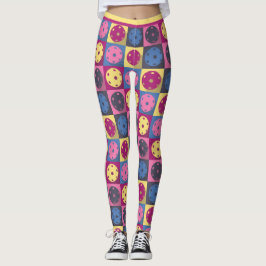 Pickleball - geometrisches Muster, lila und gelb. Leggings