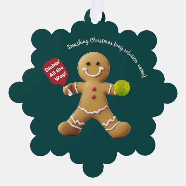 Pickleball Gingerbread Cheer Ornament Karte (Vorderseite)