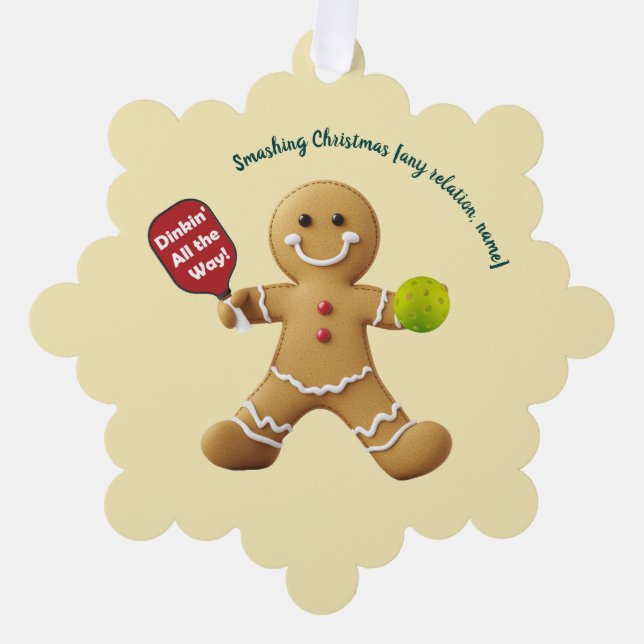 Pickleball Gingerbread Cheer Ornament Karte (Vorderseite)