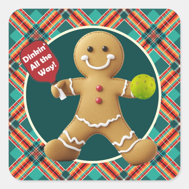 Pickleball Gingerbread Cheer Quadratischer Aufkleber (Vorderseite)