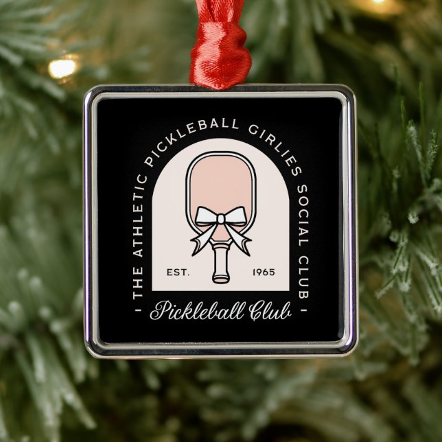 Pickleball Girls Club Squad extravagante schwarze  Ornament Aus Metall (Baum)