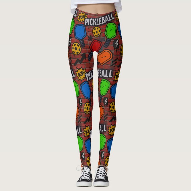 Pickleball Graffiti Art Burst Leggings (Vorderseite)