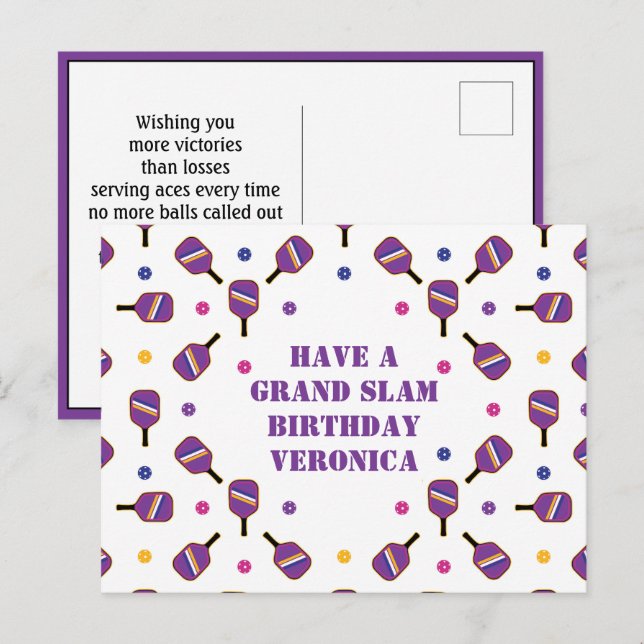Pickleball Grand Slam Birthday individualisierbare Postkarte (Vorne/Hinten)