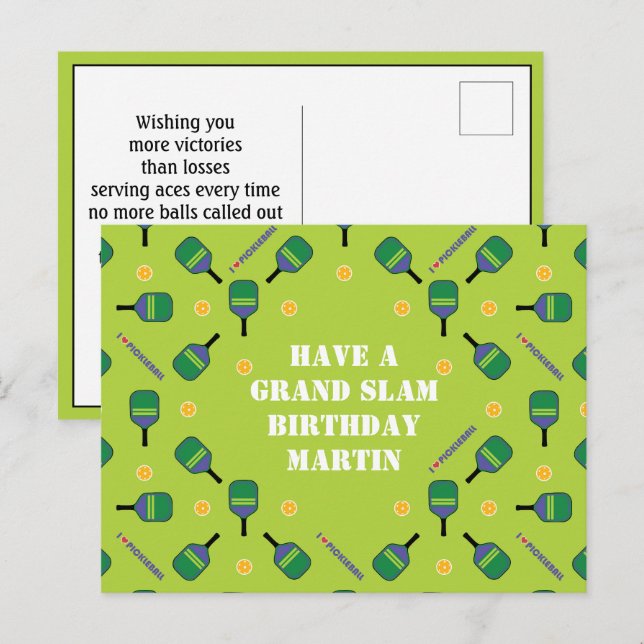 Pickleball Grand Slam Birthday individuell anpassb Postkarte (Vorne/Hinten)