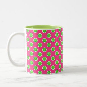 Pickleball Green Pickleballs Polka Dots Hot Pink Zweifarbige Tasse