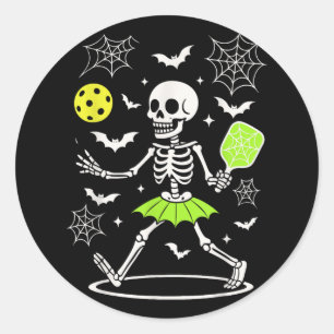 Pickleball Halloween-Kostüm, Spooky Season Skelett Runder Aufkleber