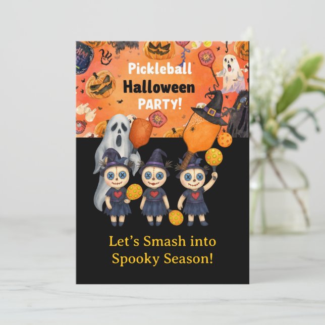 Pickleball-Halloween-Party Einladung (Stehend Vorderseite)