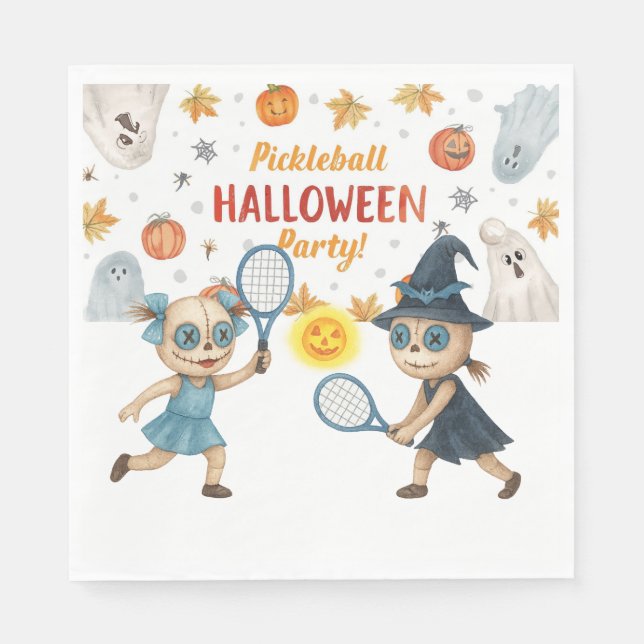 Pickleball-Halloween-Party mit Paddel und Ball Serviette (Vorderseite)