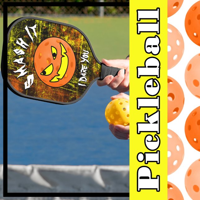 Pickleball Halloween Pumpkin Zerschlagt es Pickleball Schläger (Pickleball Smash It I Dare You Grunge Orange Ball Pickleball Paddle)