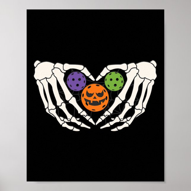 Pickleball Halloween Skeleton Hands Liebe Herzstüc Poster (Vorne)