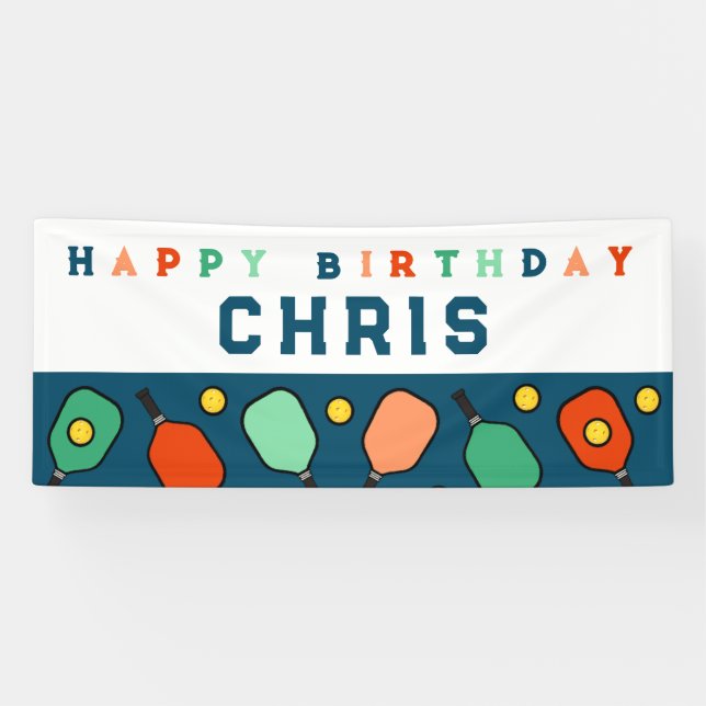 Pickleball Happy Birthday Banner (Horizontal)