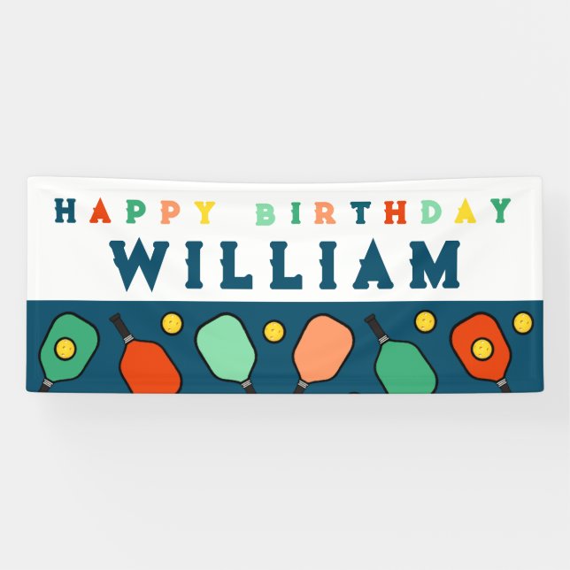 Pickleball Happy Birthday Banner (Horizontal)