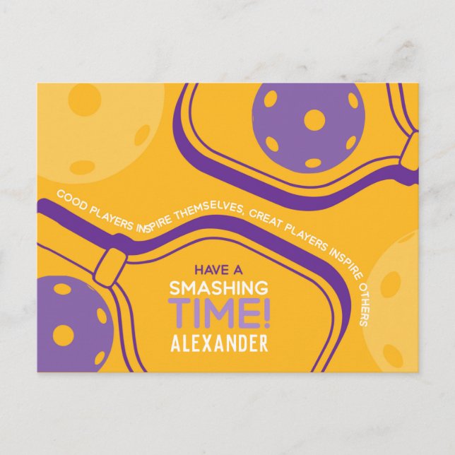 Pickleball Happy Birthday Yellow anpassbar Postkarte (Vorderseite)