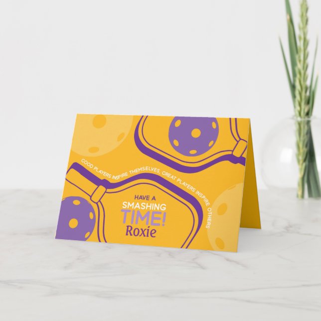 Pickleball Happy Birthday Yellow Customizable Card Karte (Vorderseite)