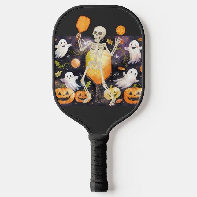 Pickleball Happy Halloween für Spieler mit Geist Pickleball Schläger (Vorderseite)