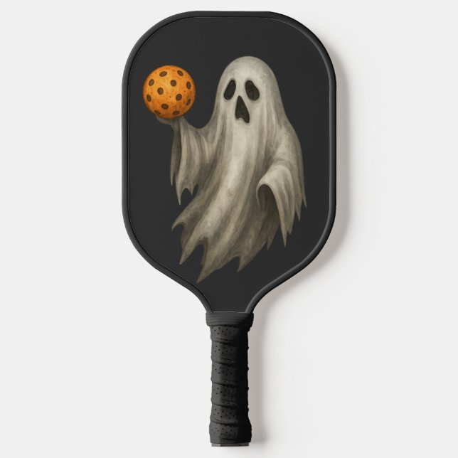 Pickleball Happy Halloween für Spieler mit Geist Schläger (Vorderseite)
