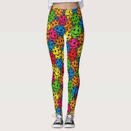 Pickleball Happy Retro Smiley Pattern Leggings