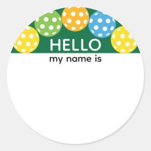Pickleball Hello Name Tag schreiben Runder Aufkleber