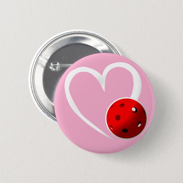 Pickleball Herz Valentine Liebe Rosa Schwarz Button (Vorne & Hinten)