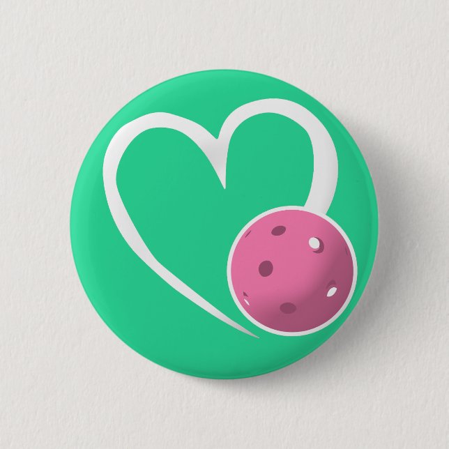 Pickleball Herz Valentine Liebe Rosa Türkis Button (Vorderseite)