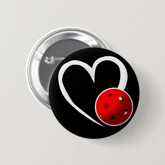 Pickleball Herz Valentine Liebe Rotes Schwarzes Sc Button (Vorne & Hinten)