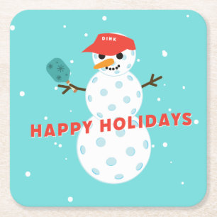 Pickleball Holiday Party Humurer Snowman Rechteckiger Pappuntersetzer