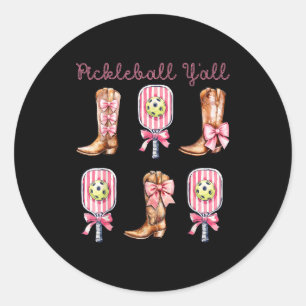 Pickleball ihr Westernstiefel und Paddle lustig Runder Aufkleber