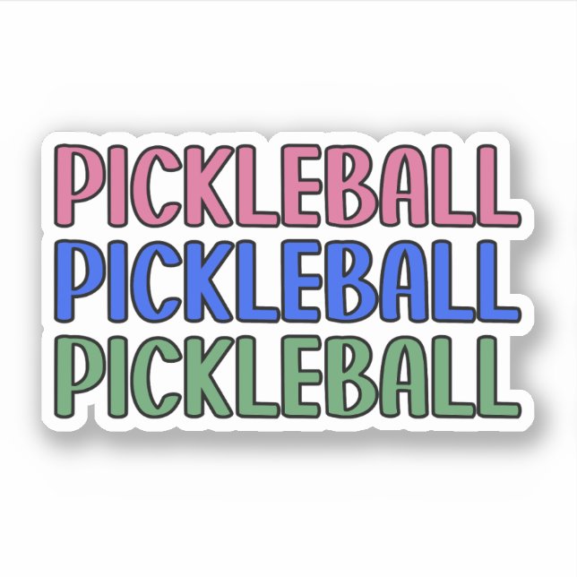 Pickleball in Pink Blue Green Typografy Aufkleber (Vorderseite)