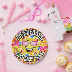 Pickleball ist mein glücklicher Ort - farbenfrohe  Pappteller